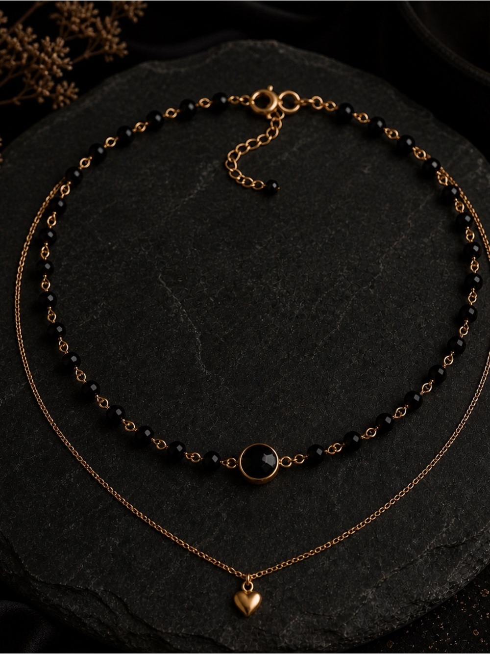 Gold filled and black onyx double layered necklace